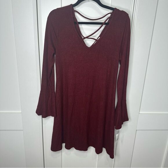 NWT Moa Moa Red Bell Sleeve V-Neck Sweater Dress size Large (r1) - Picture 1 of 5